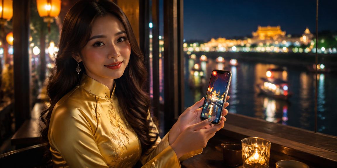 Người dùng tại Sài Gòn xem kèo casino trực tuyến trên điện thoại trong tà áo dài